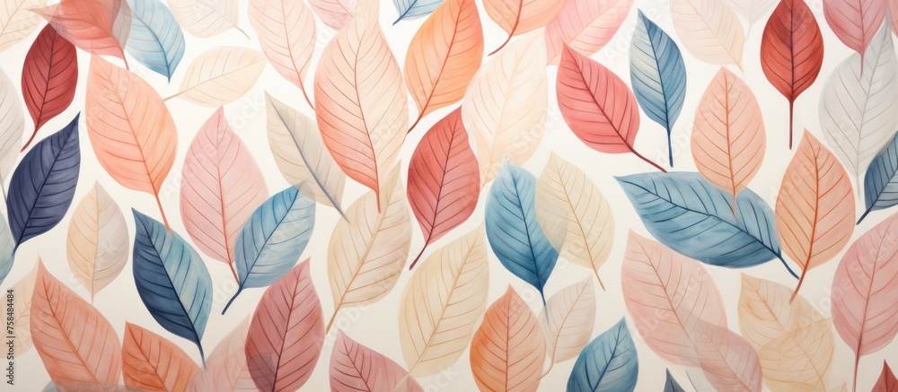 An art piece featuring a vibrant pattern of electric blue and peach petals on a white canvas, inspired by a flowering plant event - obrazy, fototapety, plakaty 
