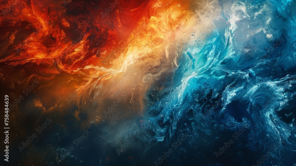 Abstract portrayal of the clash between fire and ice