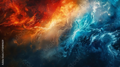 Abstract portrayal of the clash between fire and ice photo