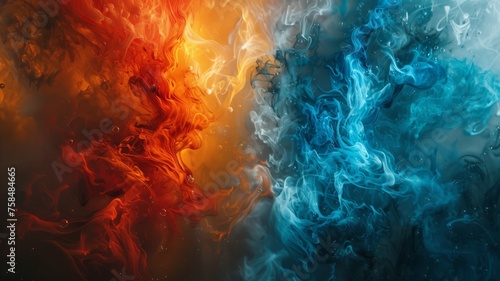 Abstract portrayal of the clash between fire and ice photo
