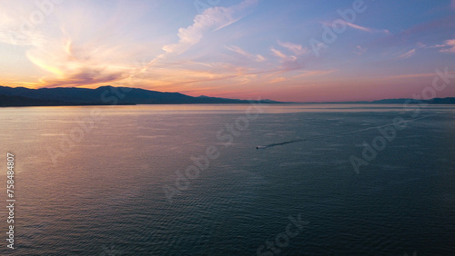 Aerial Summer Pink Sunrise of Bear Lake State Park Utah