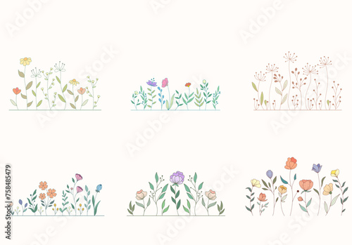 Vector of Illustration of wild flowers about flowers, icon, illustration, floral, and nature. Beautiful flower style color	
