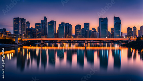 Beautiful city skyline night view with bright lights  © Echotime