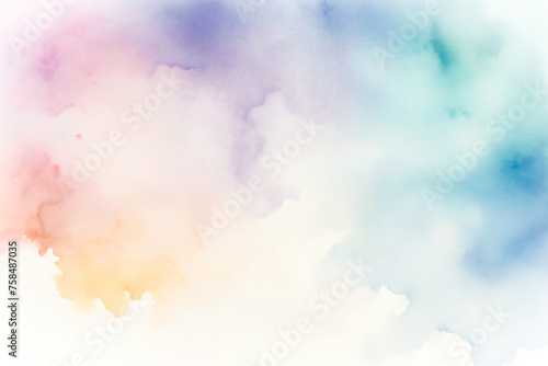 Blue Sky Watercolor Cloudscape. Abstract Nature Texture with Vintage Grunge