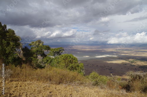 View of Ngorongoro National Park from the Crater Rim at the End of the Dry Season in October, Tanzania, Africa