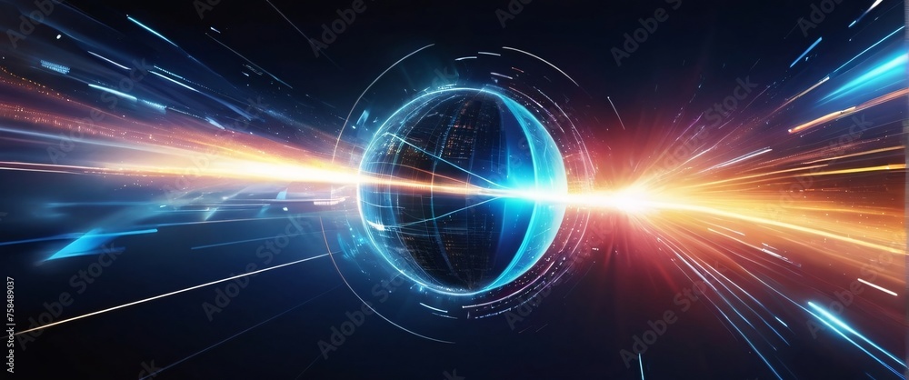 Obraz premium Abstract blue background with glowing rays suggesting energy and movement in space