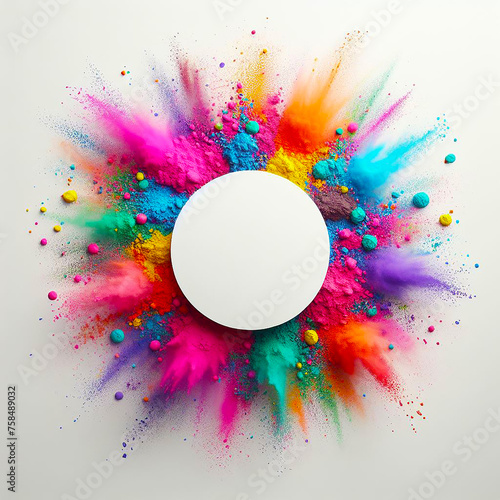 Top view of Holi color on a white background with blank circle