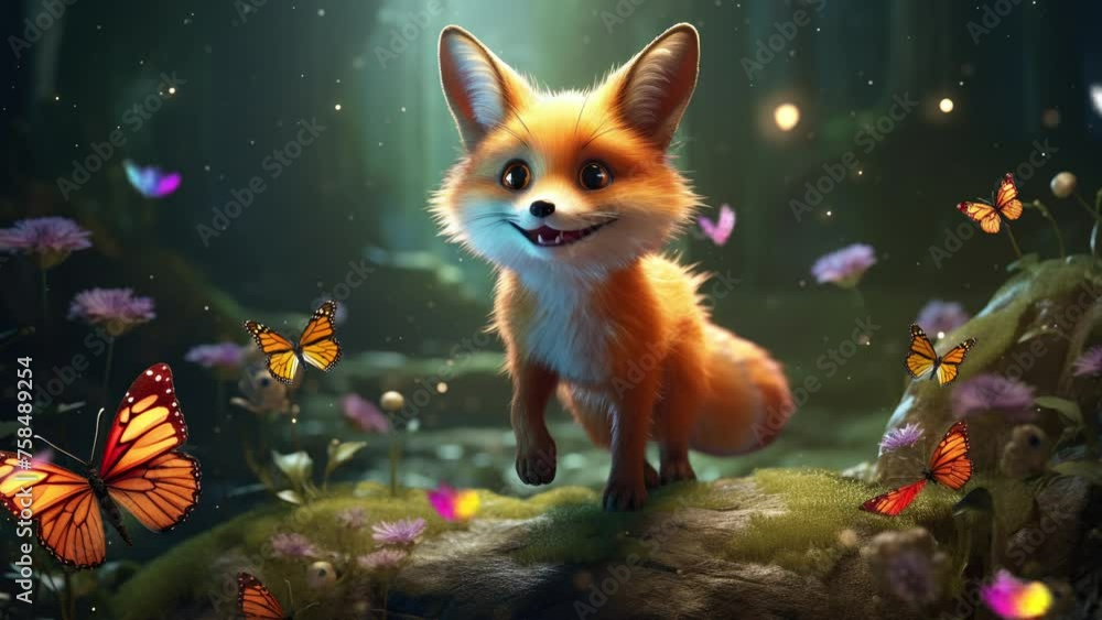 Playful and adorable fox enjoying a fun-filled romp in the charming forest Seamless looping 4k time-lapse virtual video animation background. Generated AI Playful and adorable fox enjoying a fun-filled romp in the charming forest Seamless looping 4k time-lapse virtual video animation background. Generated AI