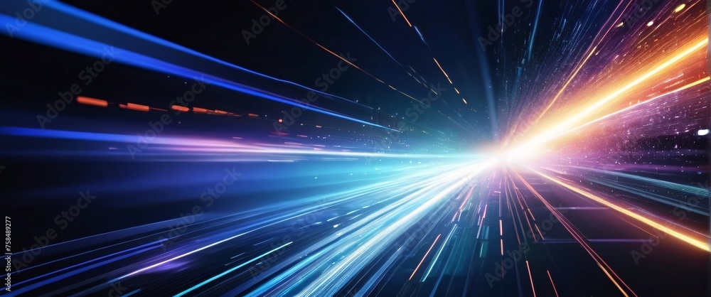 Obraz premium Abstract blue background with glowing rays suggesting energy and movement in space