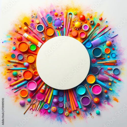Top view of Holi color on a white background with blank circle