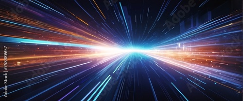 Abstract blue background with glowing rays suggesting energy and movement in space