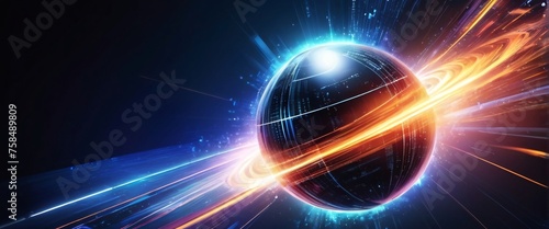 Abstract blue background with glowing rays suggesting energy and movement in space