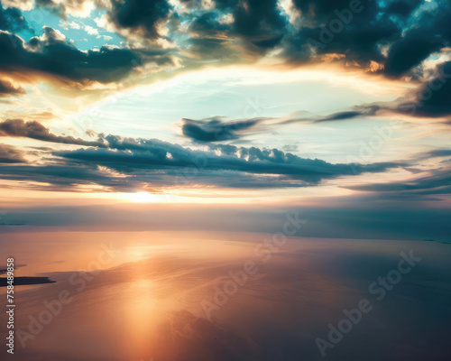Aerial atmospheric sunrise over the bay with clouds © ROKA Creative