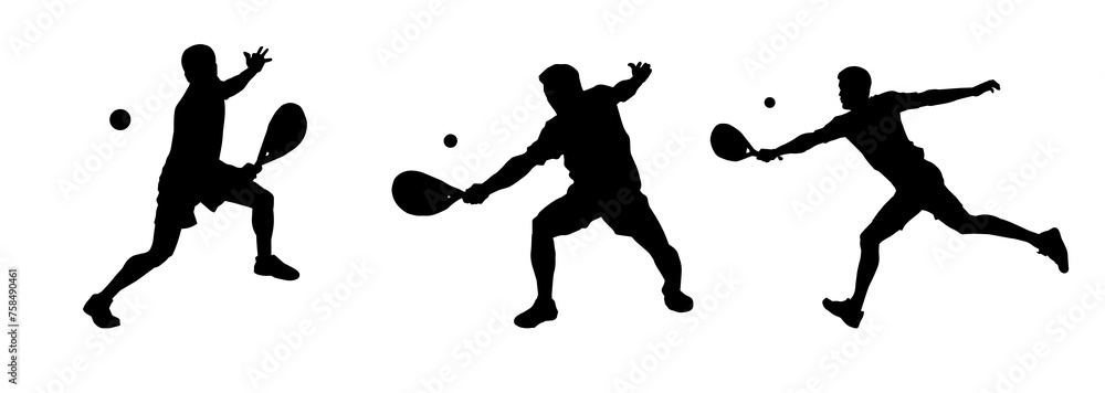 Collection silhouette of a male tennis athlete in action pose playing tennis sport
