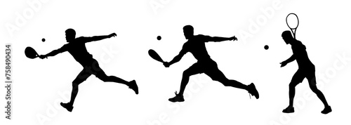 Collection silhouette of a male tennis athlete in action pose playing tennis sport 