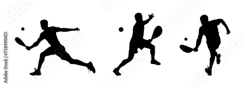 Collection silhouette of a male tennis athlete in action pose playing tennis sport 