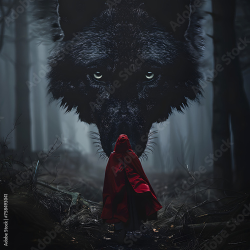 Epic Illustration of Little Red Riding Hood and the Wolf generative ai