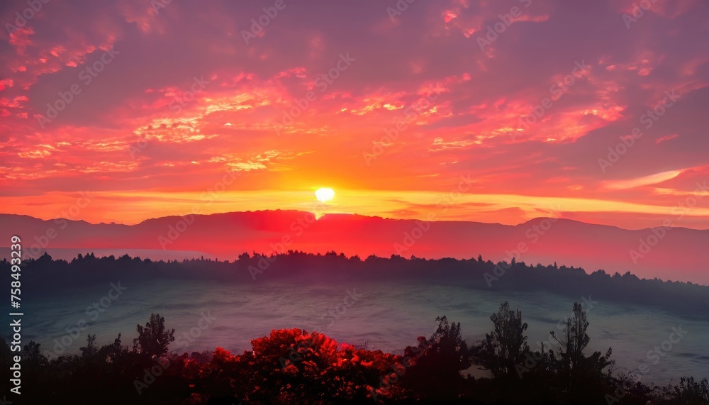A vibrant sunrise in the beautiful natural surroundings