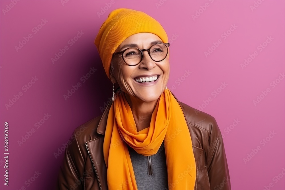 Portrait of a smiling hipster woman wearing eyeglasses and hat Portrait of a smiling hipster woman wearing eyeglasses and hat