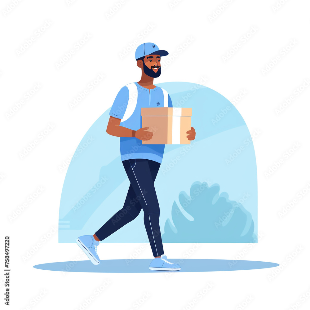 A postal worker delivers a parcel created with Generative Ai A postal worker delivers a parcel created with Generative Ai