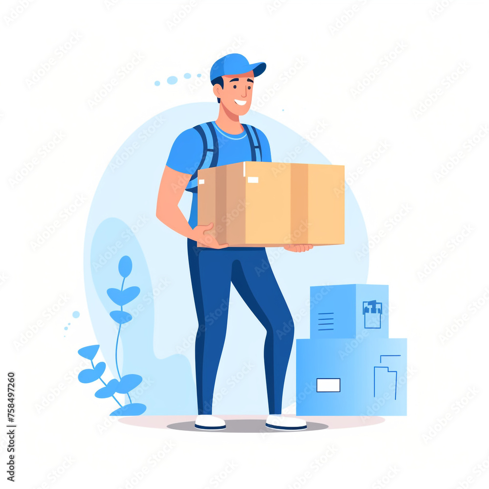A postal worker delivers a parcel created with Generative Ai A postal worker delivers a parcel created with Generative Ai