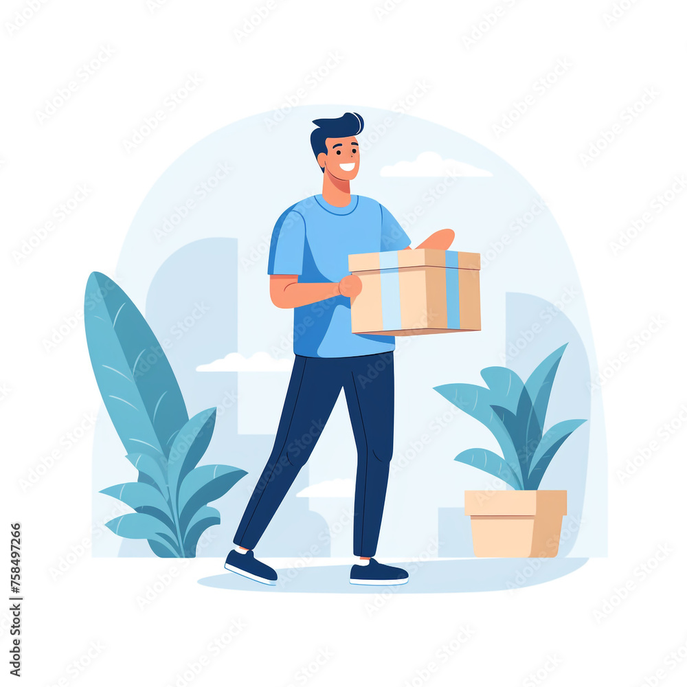A postal worker delivers a parcel created with Generative Ai A postal worker delivers a parcel created with Generative Ai
