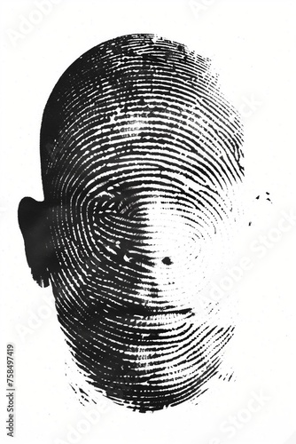 Silhouette of a human head made out of a fingerprint, AI generated illustration