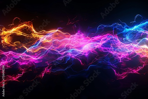 Neon futuristic flow and particle on black background.