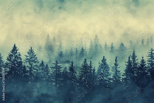 Misty landscape forest background. Nature morning landscape. © DYNECREATIVE