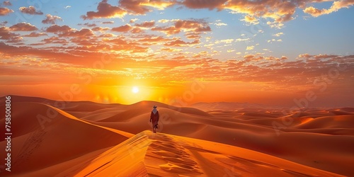 Person Walk on Desert At Sunset