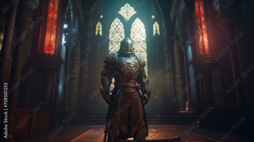 Male game character inside gothic church