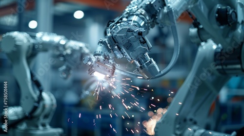 Automated robotic arms precisely weld and attach parts together with lightning speed.