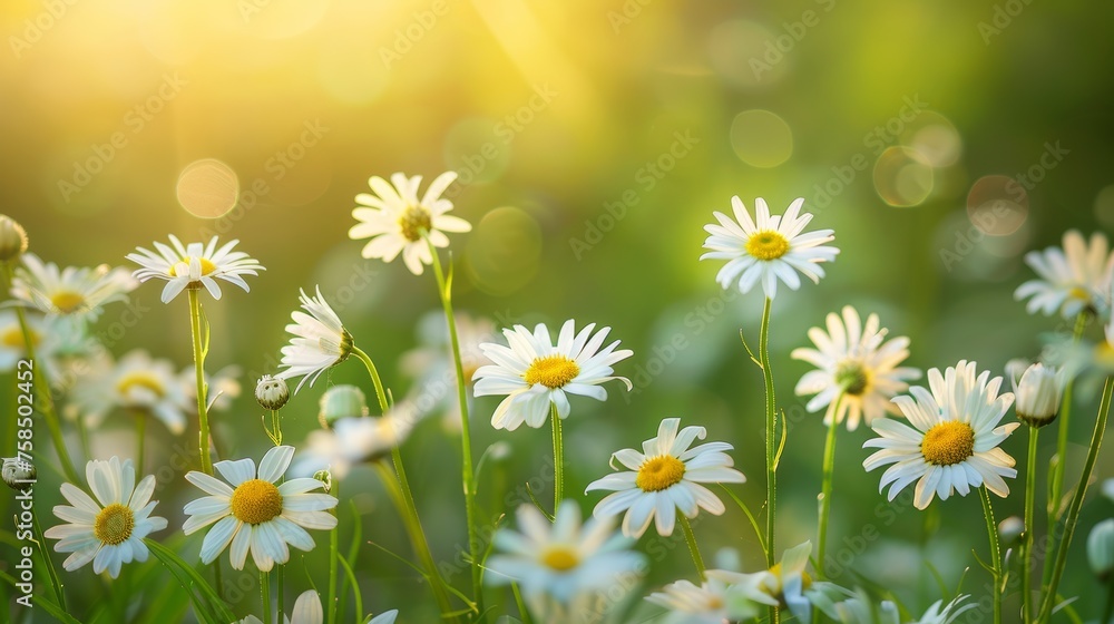 Chamomile flowers blooming on the field
