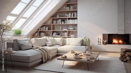 Modern trendy living room interior composition inspired by scandinavian sophistication 