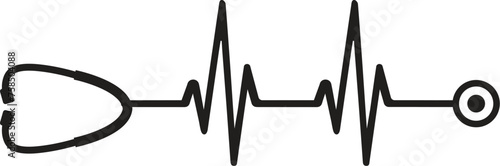 Stethoscope and a silhouette of the heart and ECG. vector Illustration