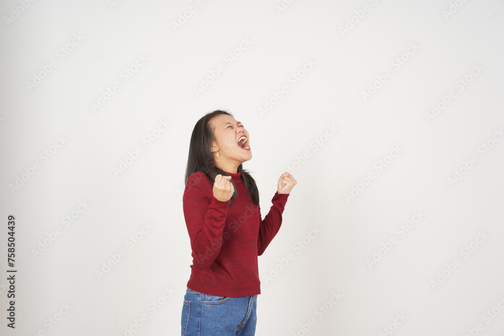 Young Asian woman in Red t-shirt Angry gesture isolated on white background Young Asian woman in Red t-shirt Angry gesture isolated on white background