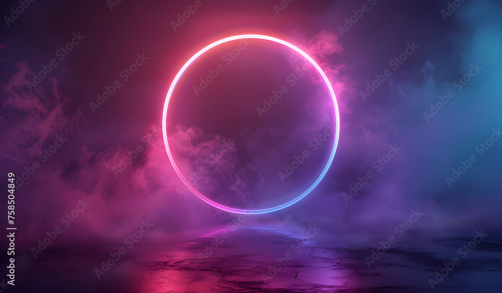 Glowing Circle Amidst Neon Vaporwave Fog Background Glowing Circle Amidst Neon Vaporwave Fog Background