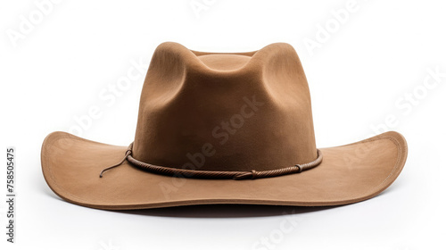 Vintage western Brown cowboy leather hat isolated on white background created with Generative AI Technology