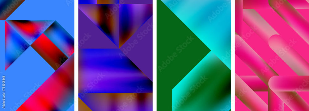Set of colorful geometric posters - round shapes and circles with fluid color gradients. Abstract backgrounds for wallpaper, business card, cover, poster, banner, brochure, header, website Set of colorful geometric posters - round shapes and circles with fluid color gradients. Abstract backgrounds for wallpaper, business card, cover, poster, banner, brochure, header, website