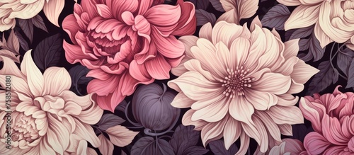 Closeup of pink and purple flowers on a black background, showcasing the vibrant colors of the flowering plants. Perfect for flower arranging or events with cut flowers as art