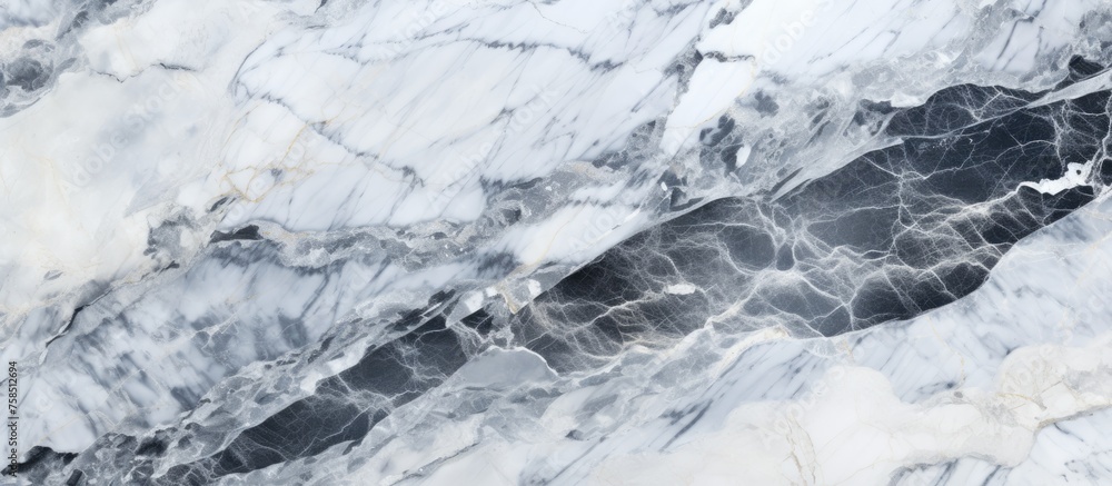 A detailed shot capturing the fluid pattern of a white and black marble texture, resembling the movement of water, wind waves, or snow in a landscape A detailed shot capturing the fluid pattern of a white and black marble texture, resembling the movement of water, wind waves, or snow in a landscape
