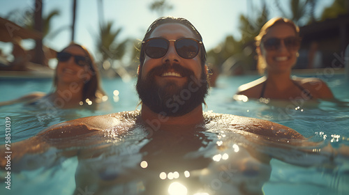 High-end resort pool - vacation - getaway - holiday - escape - man- close-up shot  photo