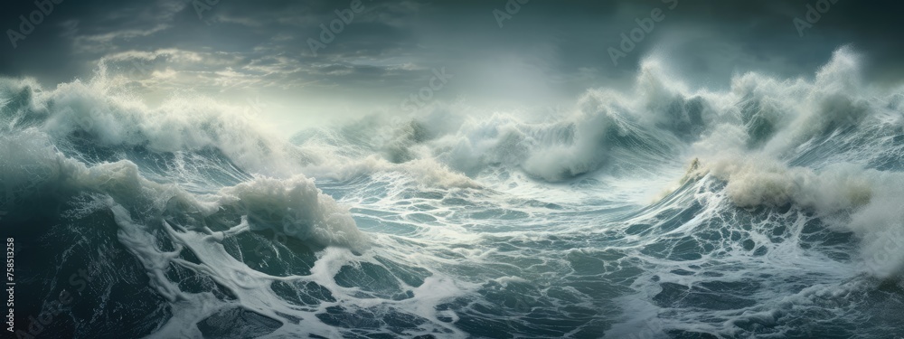 Fototapeta premium Perfect Storm Huge waves Tsunami Big waves. banner