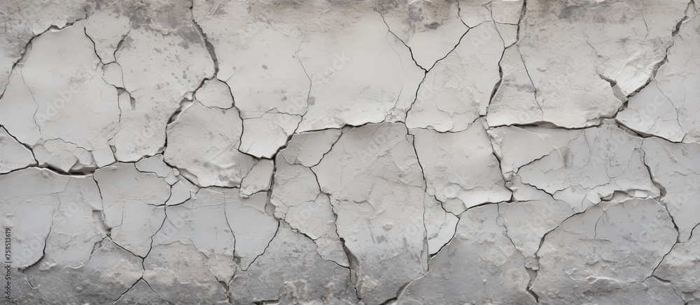 Detailed monochrome photography showcasing the intricate pattern of a cracked concrete wall, blending soil, rock, and composite materials Detailed monochrome photography showcasing the intricate pattern of a cracked concrete wall, blending soil, rock, and composite materials
