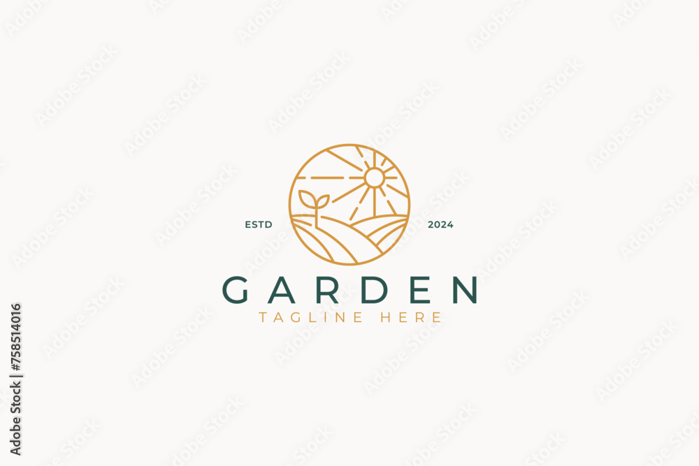 Plant Farm Field Agricultural Botanic Business Organic Healthy Product Abstract Illustration Logo Badge - obrazy, fototapety, plakaty 