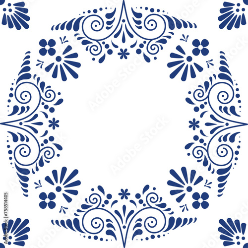 Mexican Traditional Talavera Style Tiles from Puebla; México – Copy Space Floral Composition with ornaments. This traditional craft will add a touch of authenticity and charm to your design projects.