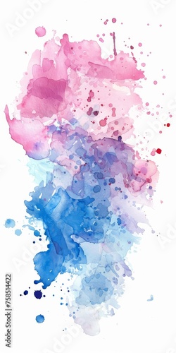 Elegant watercolor splash with shades of blue and pink, creating a dreamy and romantic atmosphere on a white background.