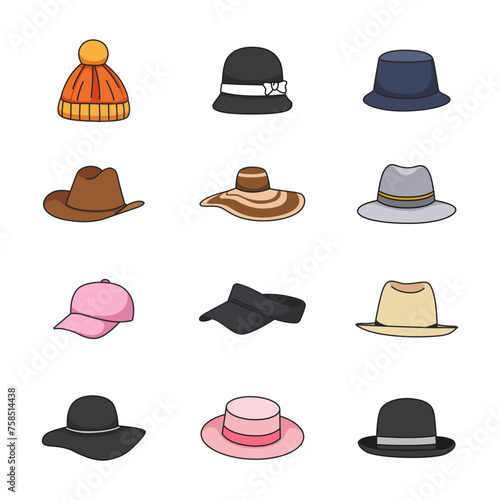 Hat icons set. Cartoon set of hat vector icons for web design