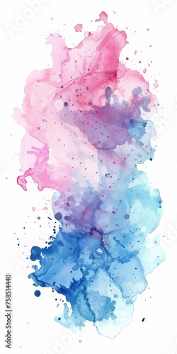Elegant watercolor splash with shades of blue and pink, creating a dreamy and romantic atmosphere on a white background.