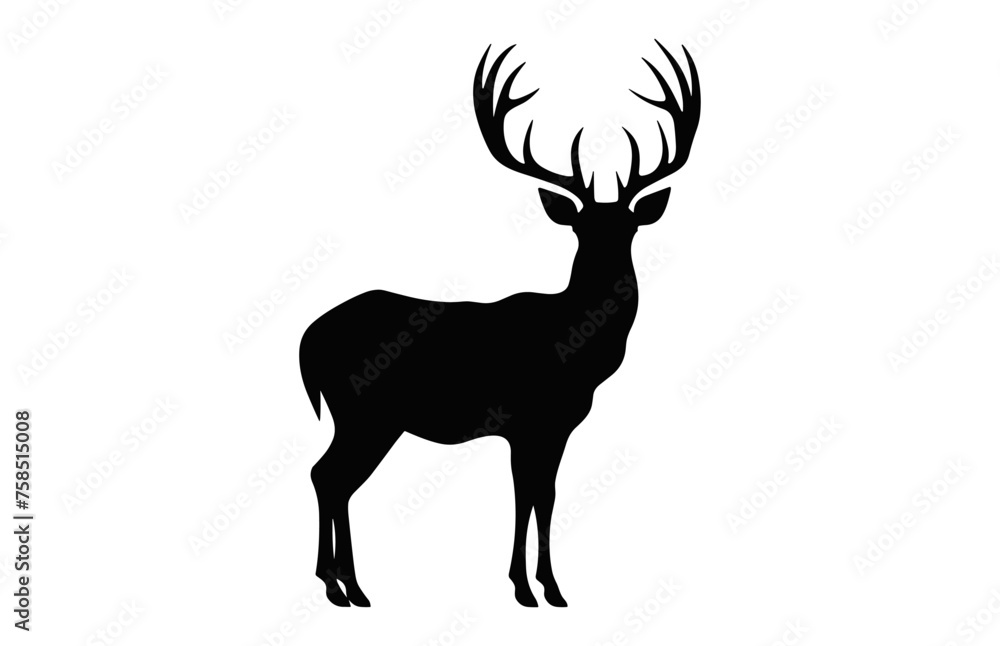 Fototapeta premium Deer black Silhouette vector isolated on a white background, Deer antler Clipart